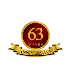 63 anniversary with red golden ring and ribbon
