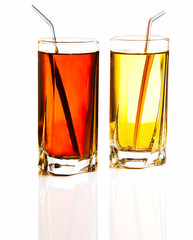 Two glasses of fresh lemonade isolated on white background