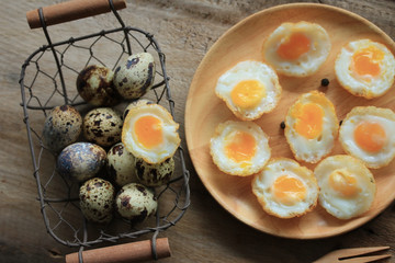 A lot fried quail eggs