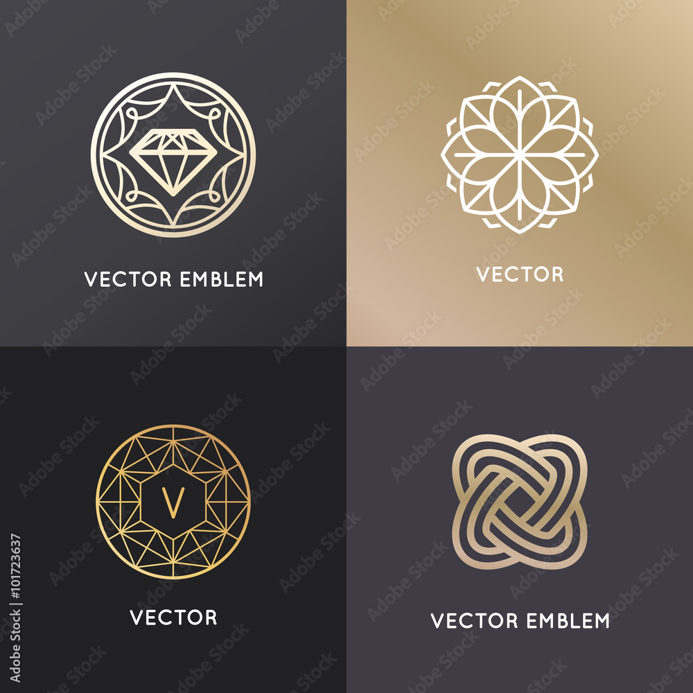 Poster vector logo design templates and badges in trendy linear style