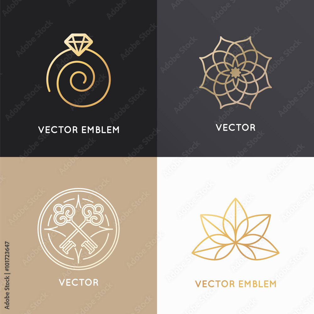 Poster Vector abstract badges and emblems in trendy linear style 