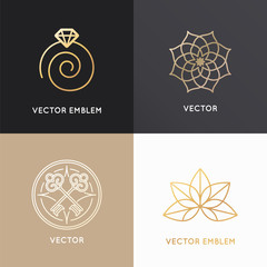 Vector abstract badges and emblems in trendy linear style 