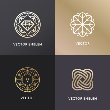 Vector logo design templates and badges in trendy linear style