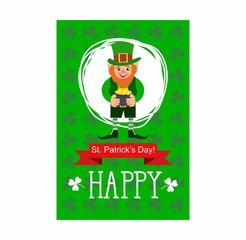 St. Patrick's Day card. leprechaun with a pot of gold