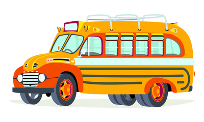 Caricatura autobus Ford 1950 naranja vista frontal y lateral