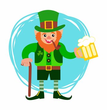 St.Patrick 's Day. gnome with a pipe and a glass of beer
