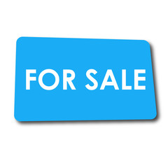 Icono plano FOR SALE en rectangulo azul con sombra
