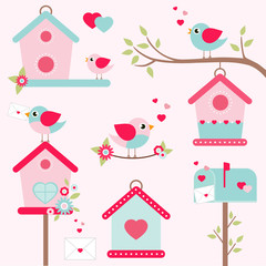 romantic bird houses set