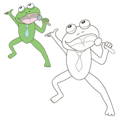  A singing frog with microphone in color and contour vector illustration