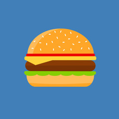 Burger vector illustration on blue background.