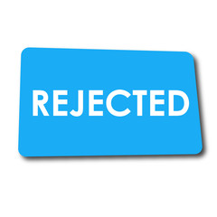 Icono plano REJECTED en rectangulo azul con sombra