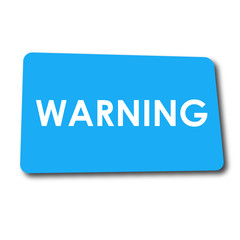 Icono plano WARNING en rectangulo azul con sombra