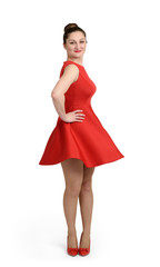 Young woman in a red dress isolated on a white background