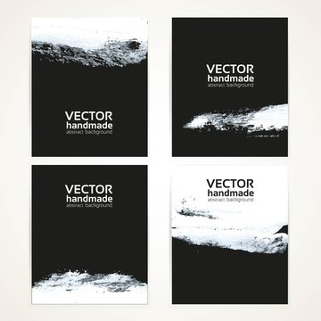 Abstract white on black brush texture handdrawing banner set 1