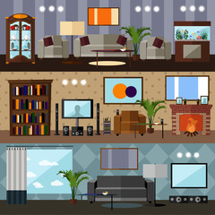 Living room interior with furniture. Concept vector illustration in flat style.