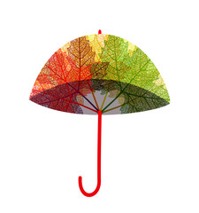 Red umbrella protecting against rain, isolated on white background, flat style