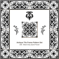 Antique tile frame pattern set_258 Black Grey Spiral Flower