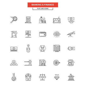 Flat Line Icons- Banking and finance