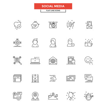 Flat Line  Icons- Social media