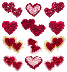 Collection of hearts from flowers of chrysanthemums