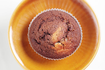 Chocolate cupcake in plate