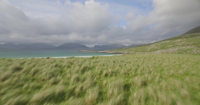 Stunning aerial shot of Luskentyre beach on the west coast of the Isle of Harris, Scotland
