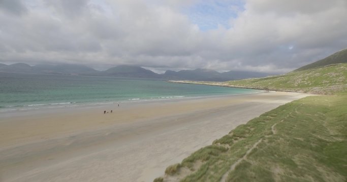 Stunning aerial shot of Luskentyre beach on the west coast of the Isle of Harris, Scotland
