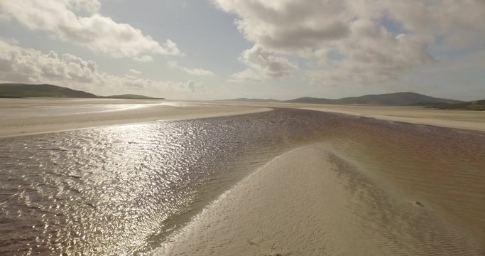 Stunning aerial shot of Luskentyre beach on the west coast of the Isle of Harris, Scotland
