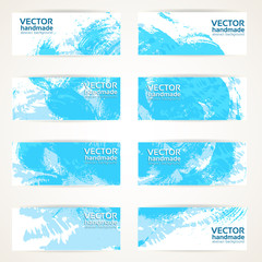 Set of abstract blue vector drawn by brush banners