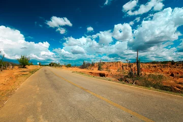 Schilderijen op glas desert road, colombia, latin america, empty road in desert © ilyshev.photo