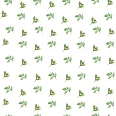 Seamless pattern of spring green leaves on a white background
