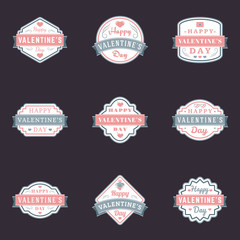 Set Of Vintage Happy Valentines Day Badges and Labels. Typography Design Template with Pink and Gray Colors