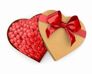 Heart shaped gift cardboard box red bow valentines day 3d render