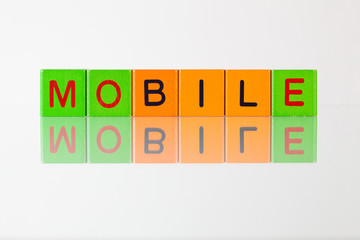 Mobile - an inscription from children's  blocks