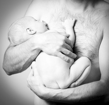 Dad With Newborn Baby Black And White