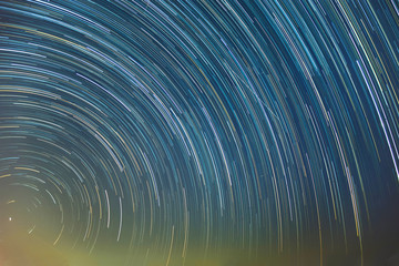 Star trails movement at night in Thailand.