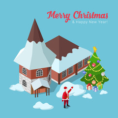 Merry Christmas Happy New Year flat isometric vector 3d postcard