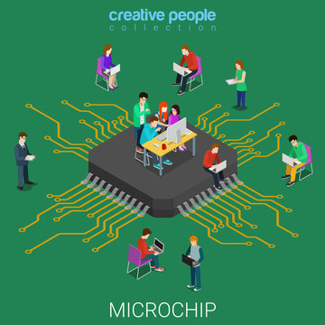 Microchip Microprocessor Programming Code Flat Isometric Vector