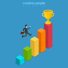 Win trophy success movement obstacle flat 3d isometric vector © Sentavio