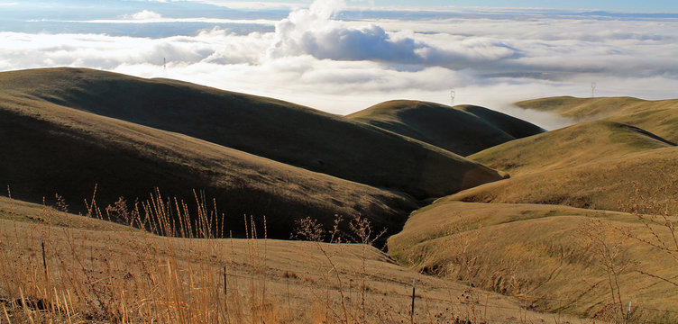 Golden Rolling Farm Fields with Thick Clouds