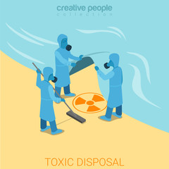 Toxic disposal nuclear wasteflat sea isometric vector 3d