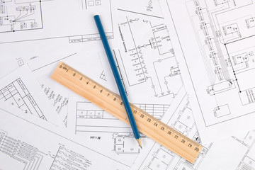 electrical engineering drawings printing, pencil and ruler