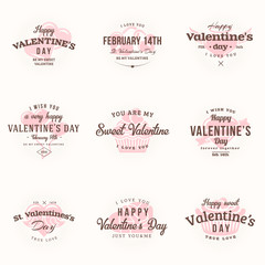 Set Of Happy Valentines Day Labels and Badges. Retro Typography Vector Design Templates. Valentines Day Greeting Cards