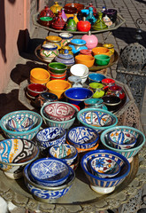 Fototapeta na wymiar Marrakech, Morocco - January 1, 2016: Traditional ceramic pottery