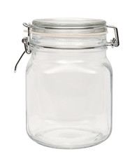Empty Glass Canister with a Metal Clamp