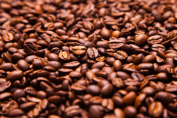 coffee beans background, many coffee beans close up, can be used as food background