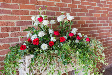 Fototapeta na wymiar Beautiful flower wedding decoration in a church
