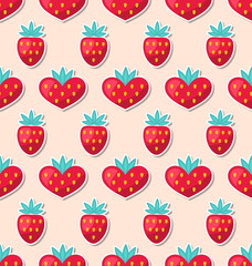 Simple Seamless Wallpaper with Hearts and Strawberry 