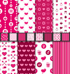 Materiał do szycia Set seamless backgrounds Valentine Day pattern