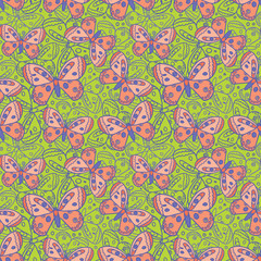 Beautiful Butterfly Green Seamless Pattern